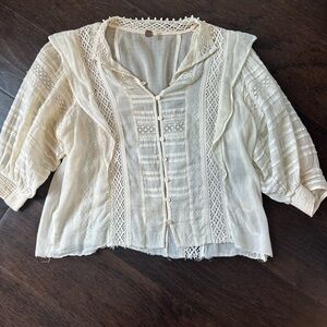 Free People Cream Button-Down Blouse